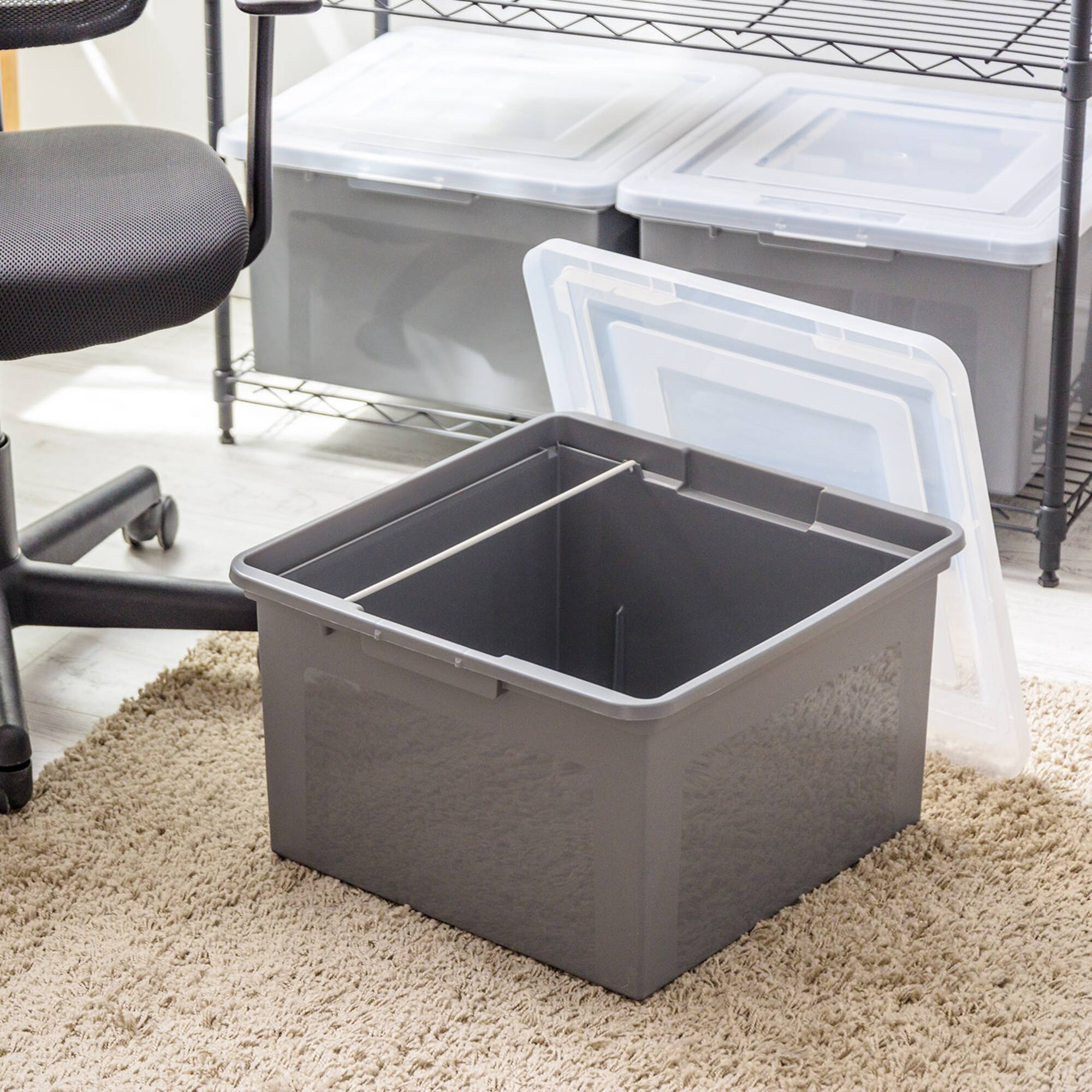IRIS Gray Snap Tight Plastic Letter & Legal File Organizer Box, 3ct.